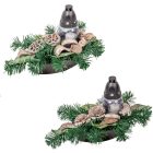 Sírdísz közepes hajóban üvegmécsessel, havas szárazvirrággal M22x40cm