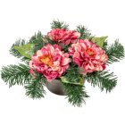 Sírdísz szürke műanyag  tálban dália díszítéssel M14x30cm 
