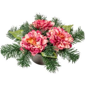   Sírdísz szürke műanyag  tálban dália díszítéssel M14x30cm 
