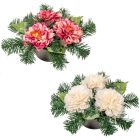 Sírdísz szürke műanyag  tálban dália díszítéssel M14x30cm 
