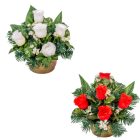 Sírdísz féloldalas arany műanyag tálban rózsa díszítéssel M24x24cm
