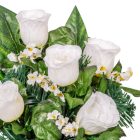 Sírdísz féloldalas arany műanyag tálban rózsa díszítéssel M24x24cm
