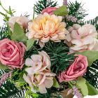 Sírdísz arany műanyag  tálban vegyes selyemvirág díszítéssel M19x30cm
