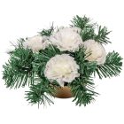 Sírdísz kis arany műanyag tálban selyem szegfű díszítéssel M13x25cm
