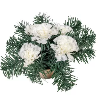   Sírdísz kis arany műanyag tálban selyem szegfű díszítéssel M13x25cm
