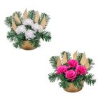 Sírdísz féloldalas kis arany műanyag tálban selyem szegfű díszítéssel M18x25cm
