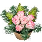 Sírdísz féloldalas kis arany műanyag  rózsabimbó díszítéssel M18x25cm