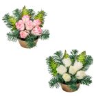 Sírdísz féloldalas kis arany műanyag  rózsabimbó díszítéssel M18x25cm