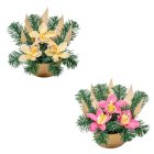 Sírdísz féloldalas arany műanyag  tálban selyem orchidea díszítéssel M19x25cm
