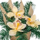 Sírdísz féloldalas arany műanyag  tálban selyem orchidea díszítéssel M19x25cm
