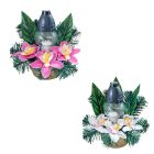 Sírdísz féloldalas arany műanyag tálban tálban mécsessel, selyem orchidea díszítéssel M23x24cm