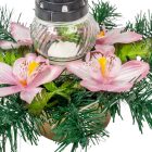 Sírdísz arany műanyag arany tálban üvegmécsessel, orchidea díszítéssel M22x32cm
