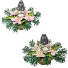 Sírdísz arany műanyag arany tálban üvegmécsessel, orchidea díszítéssel M22x32cm
