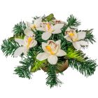 Sírdísz arany műanyag tálban selyem orchidea díszítéssel M14x30cm
