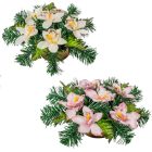 Sírdísz arany műanyag tálban selyem orchidea díszítéssel M14x30cm
