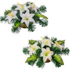 Sírdísz arany műanyag  tálban selyem liliom díszítéssel M15x30cm