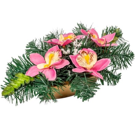 Sírdísz arany kis hajóban selyem  orchidea díszítéssel