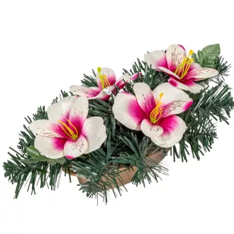   Sírdísz arany kis hajóban selyem gloxinia díszítéssel M11x31cm
