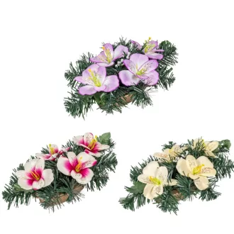   Sírdísz arany kis hajóban selyem gloxinia díszítéssel M11x31cm
