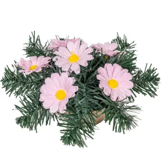   Sírdísz kis arany műanyag tálban selyem margaréta díszítéssel M12x25cm
