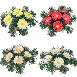   Sírdísz kis arany műanyag tálban selyem margaréta díszítéssel M12x25cm

