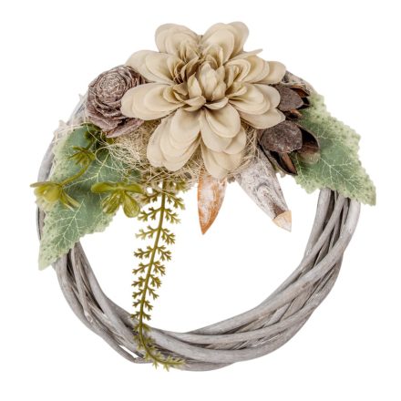 Vessző koszorú selyem dália díszítéssel 15cm
