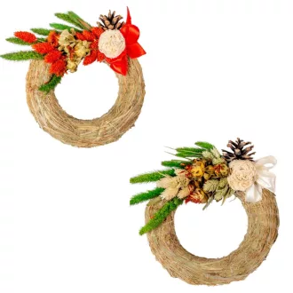 Széna koszorú szárazvirág és ming díszítéssel 15cm