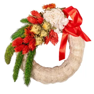 Széna koszorú szárazvirág és ming díszítéssel 12cm