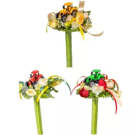 Ballagói csokor traktorral, selyemvirággal 29cm