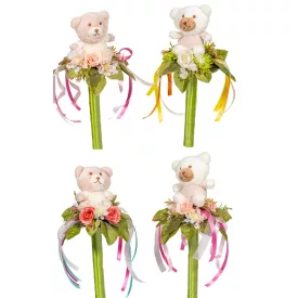 Ballagási csokor plüss macival selyem virággal 34cm