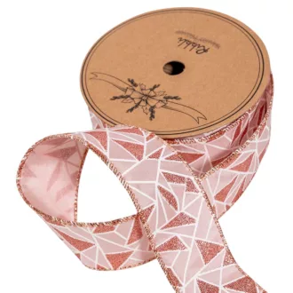 Mintás glitteres szalag drótos rószaszín-bronz 3,8cmx10y