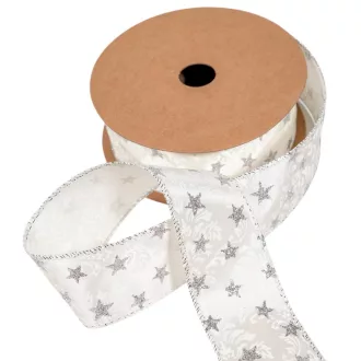 Glitteres csillagos szalag drótos ezüst 3,8cmx10y