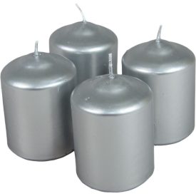   Metál henger gyertya 60x80mm ezüst 4db/csom (db ár) 2.oszt.