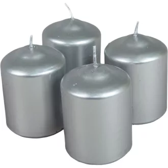   Metál henger gyertya 60x80mm ezüst 4db/csom (db ár) 2.oszt.