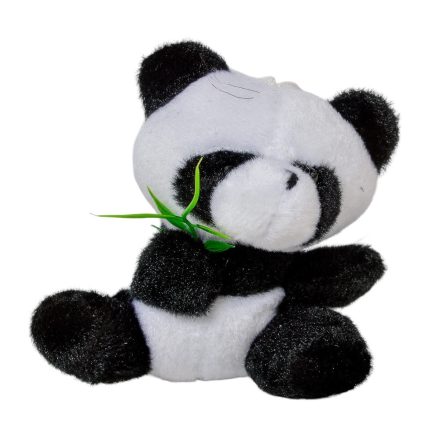 Plüss kis panda maci levéllel 9cm