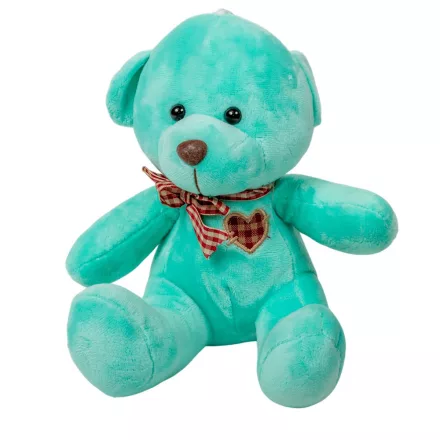 Plüss maci szívvel türkiz 20cm