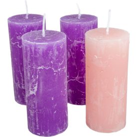   Rusztikus henger gyertya 50x120mm lila-rózsaszín 4db/csom (db ár)