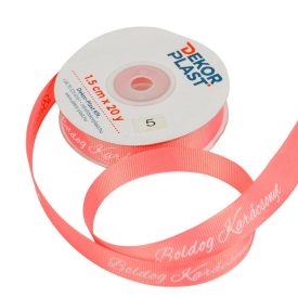   Boldog Karácsonyt feliratos ripsz szalag rózsaszín 1,5cmx20y