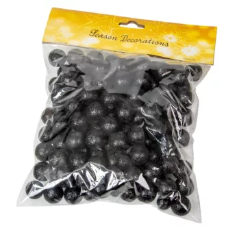 Glitteres polisztirol golyó fekete 2cm 30g