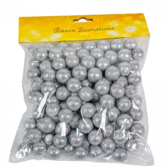 Glitteres polisztirol golyó ezüst 2cm 30g