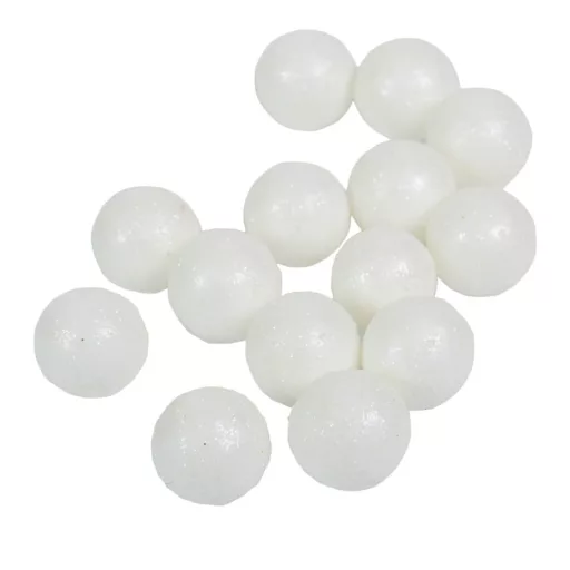 Glitteres polisztirol golyó fehér 2cm 30g