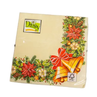 Szalvéta karácsonyi csengő mintás 3rét. 33x33cm 20db-os