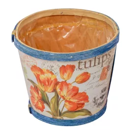 Tulipán mintás háncs kaspó bélelt D13x11cm 