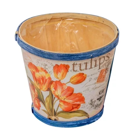 Tulipán mintás háncs kaspó bélelt D15x13,5cm 