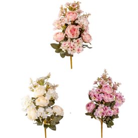 Rózsa,hortenzia csokor féloldalas 10v. mix M45cm 12db/#