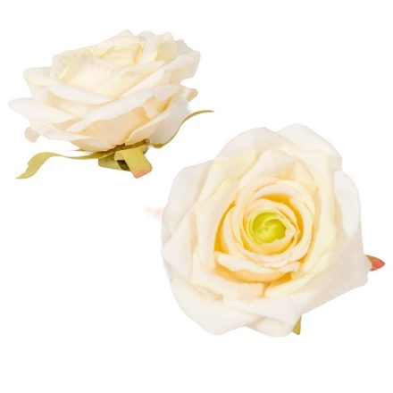 Rózsa virágfej krém zöld középpel D10cm 12db/csom