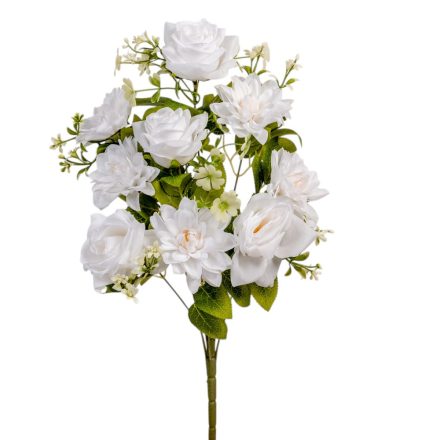 Rózsa/dália csokor féloldalas 9v. fehér,krém M50cm 24db/#