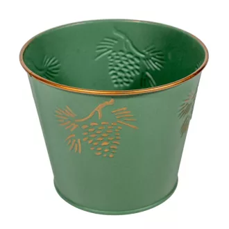 Kaspó fém tobozzal zöld-arany D11,5 M9cm