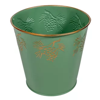 Kaspó fém tobozzal zöld-arany D13cm M12,5cm