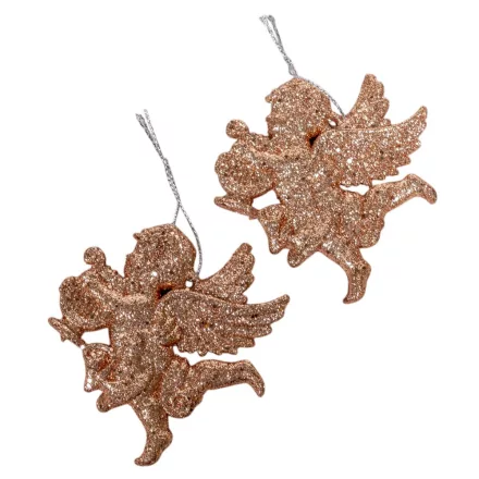 Angyal akasztós műa. glitteres rosegold 10cm 2db-os